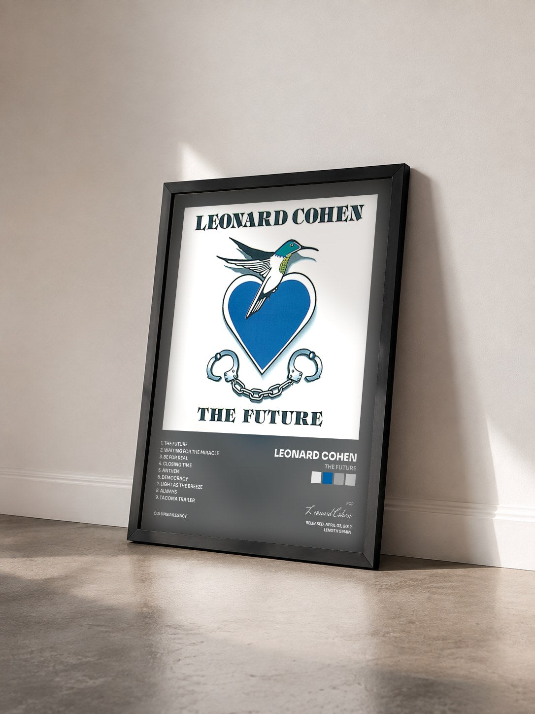 #noir Tableau de l'album The Future de Leonard Cohen vu de trois quarts, cadre noir