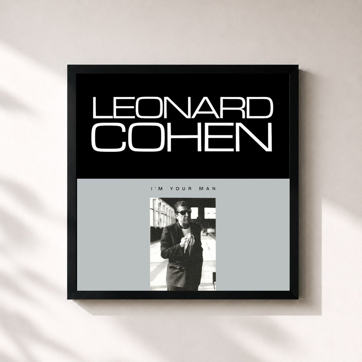 #noir Tableau carré de l'album I'm Your Man de Leonard Cohen, cadre noir 32x32 cm