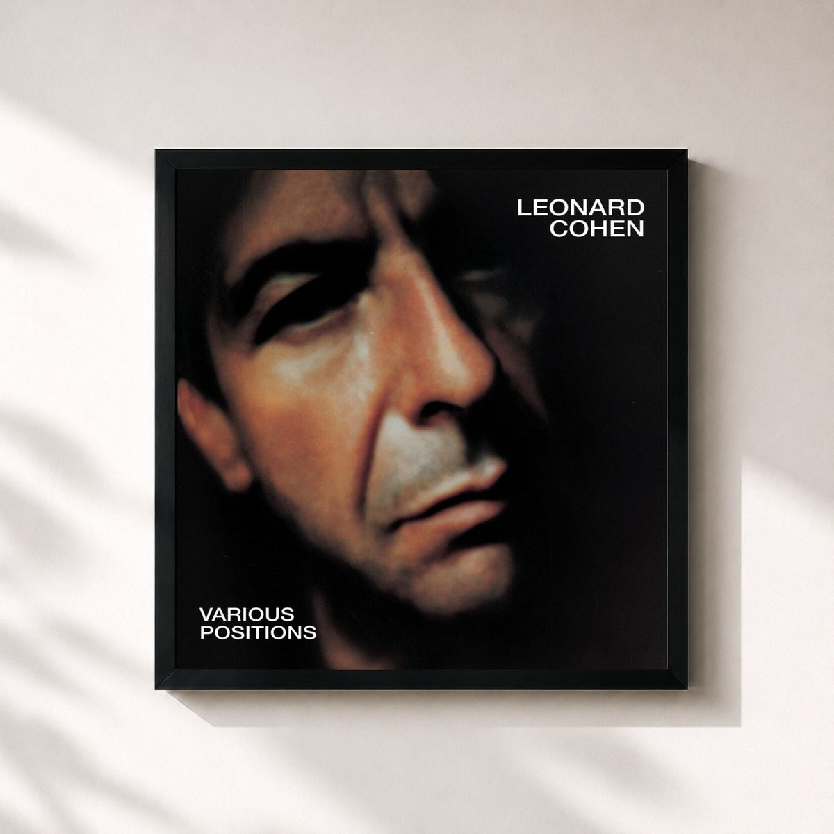 #noir Tableau carré de l'album Various Positions de Leonard Cohen, cadre noir 32x32 cm