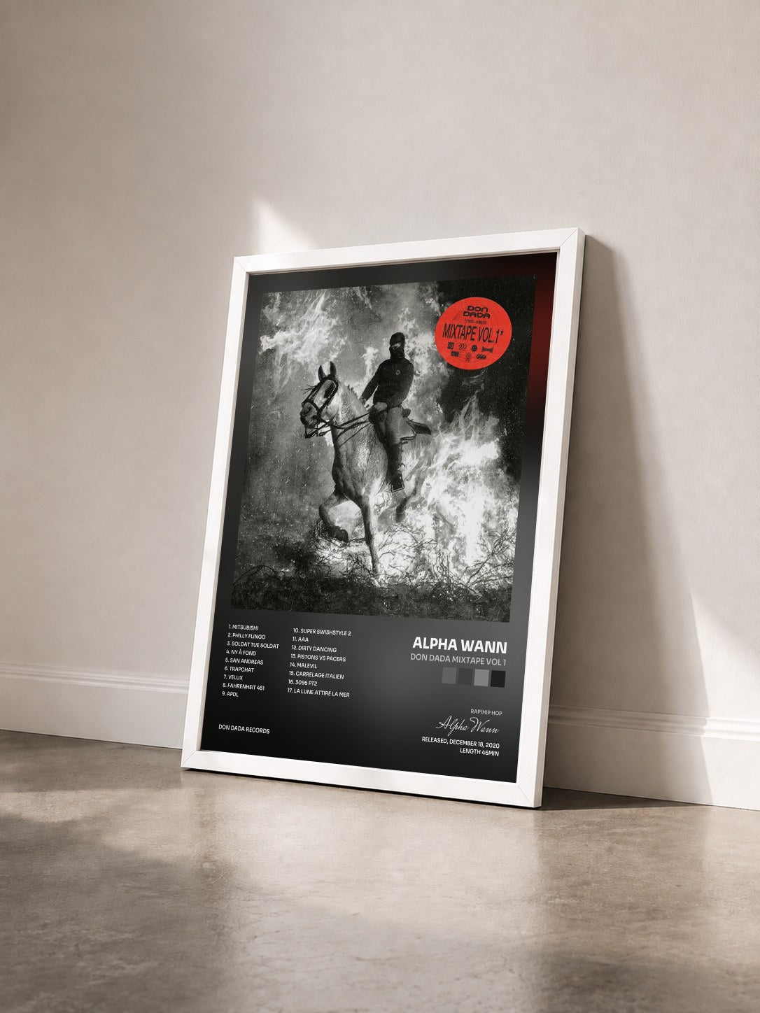 #blanc Tableau de l'album don dada mixtape vol 1 de Alpha Wann vu de trois quarts, cadre blanc