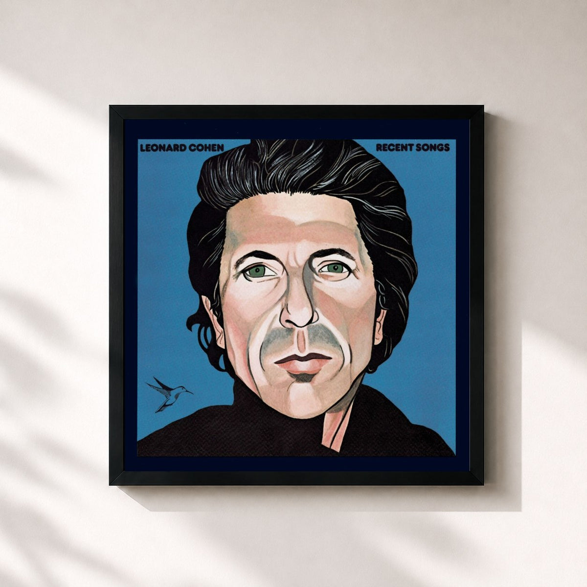 #noir Tableau carré de l'album Recent Songs de Leonard Cohen, cadre noir 32x32 cm