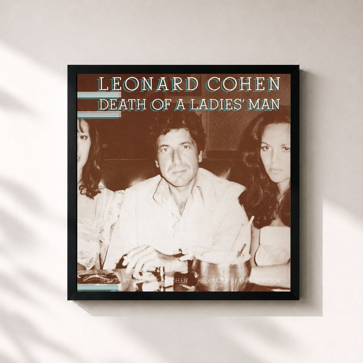 #noir Tableau carré de l'album Death Of A Ladies' Man de Leonard Cohen, cadre noir 32x32 cm