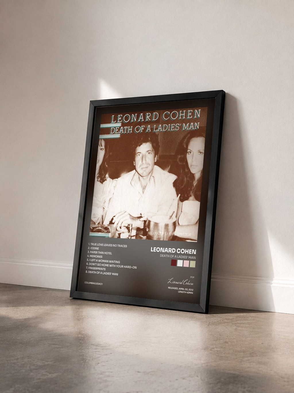 #noir Tableau de l'album Death Of A Ladies' Man de Leonard Cohen vu de trois quarts, cadre noir