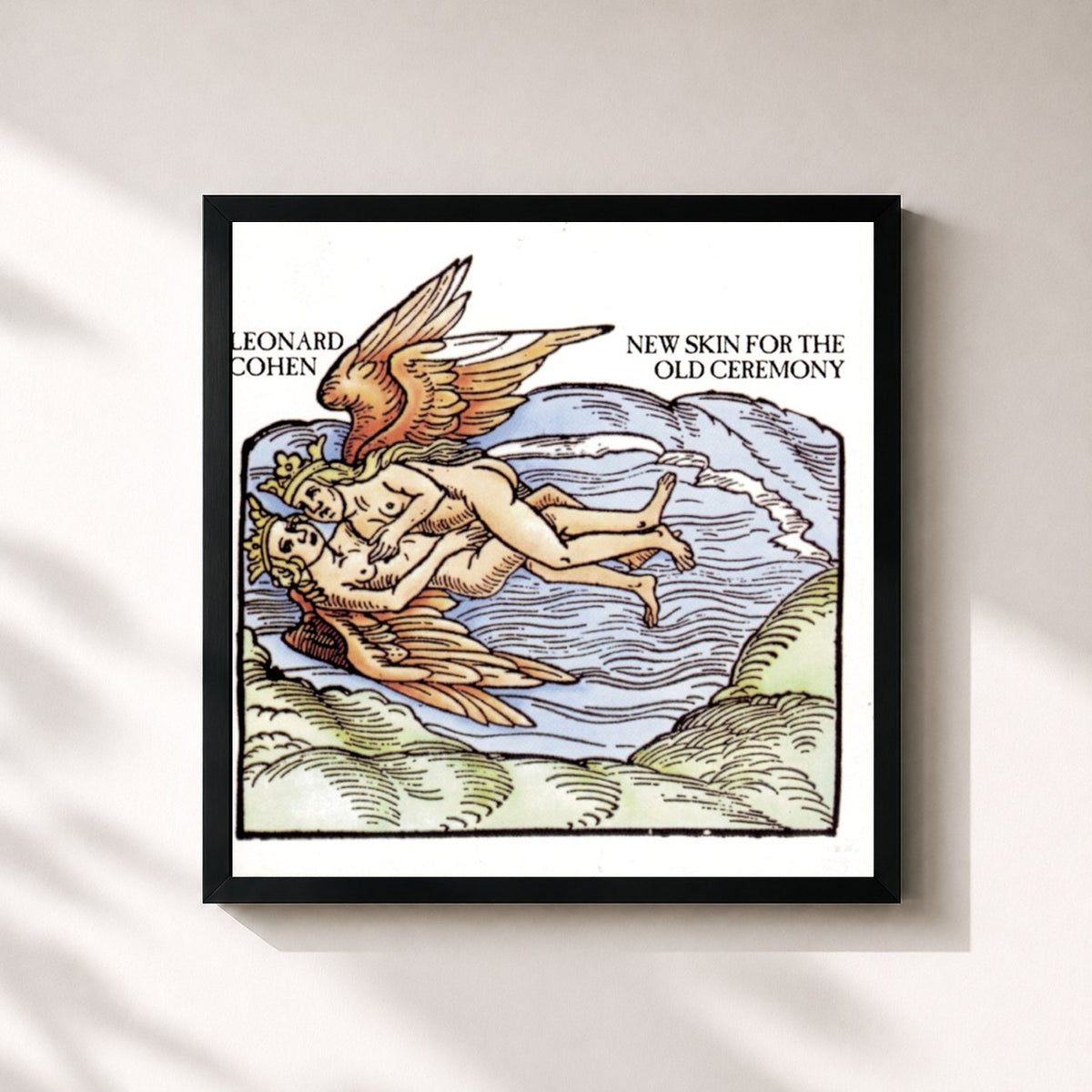 #noir Tableau carré de l'album New Skin For The Old Ceremony de Leonard Cohen, cadre noir 32x32 cm
