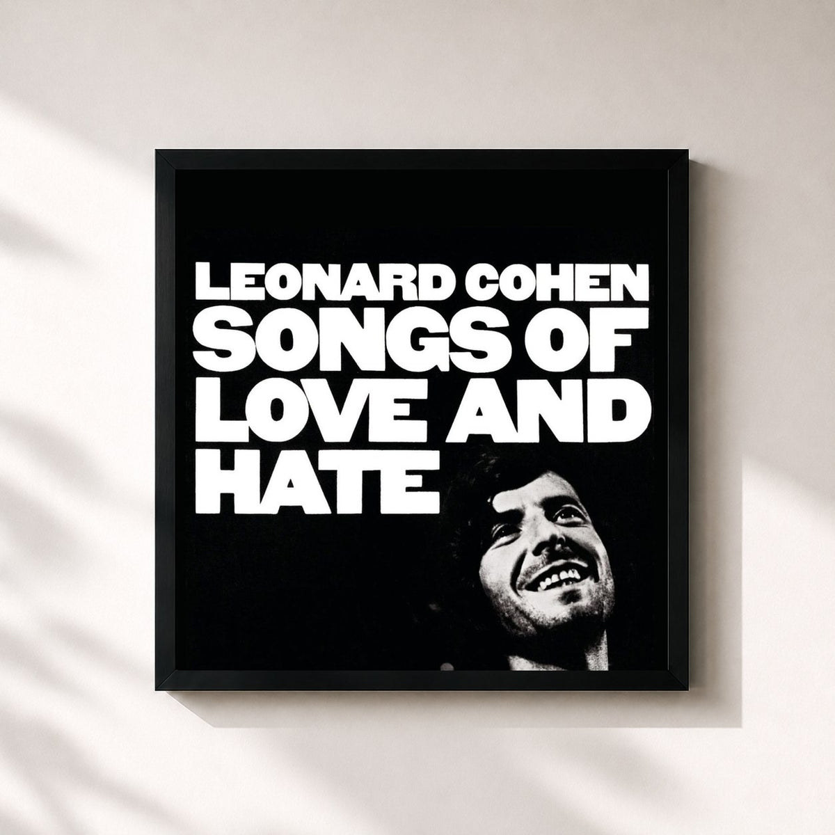 #noir Tableau carré de l'album Songs Of Love And Hate de Leonard Cohen, cadre noir 32x32 cm