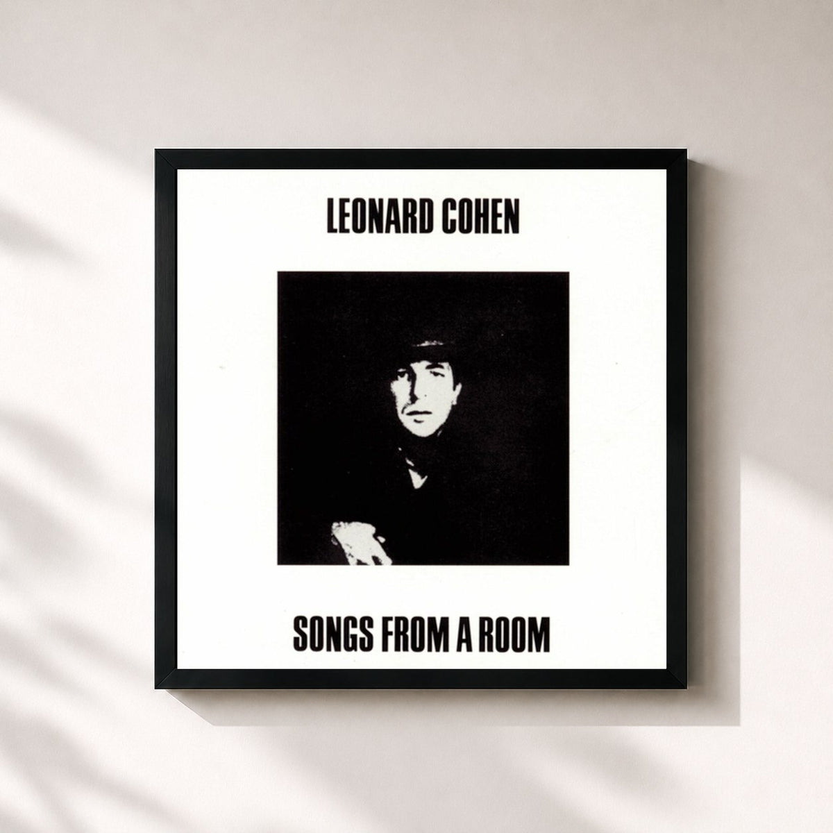 #noir Tableau carré de l'album Songs From A Room de Leonard Cohen, cadre noir 32x32 cm