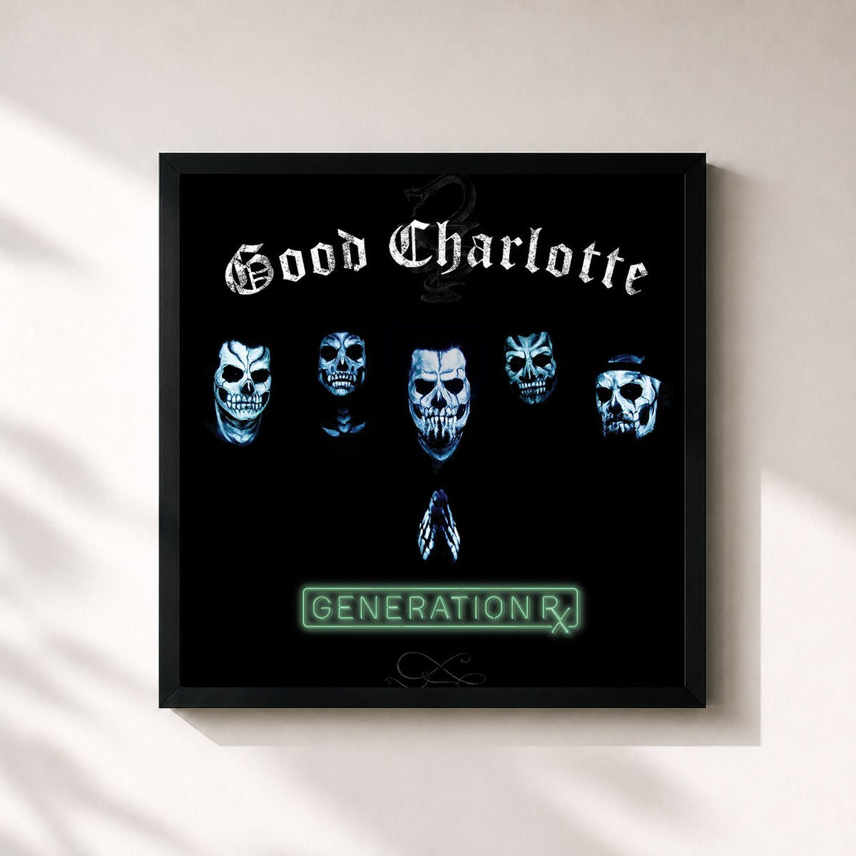 #noir Generation Rx de Good Charlotte en lámina cuadrada enmarcada, marco negro de 32x32 cm