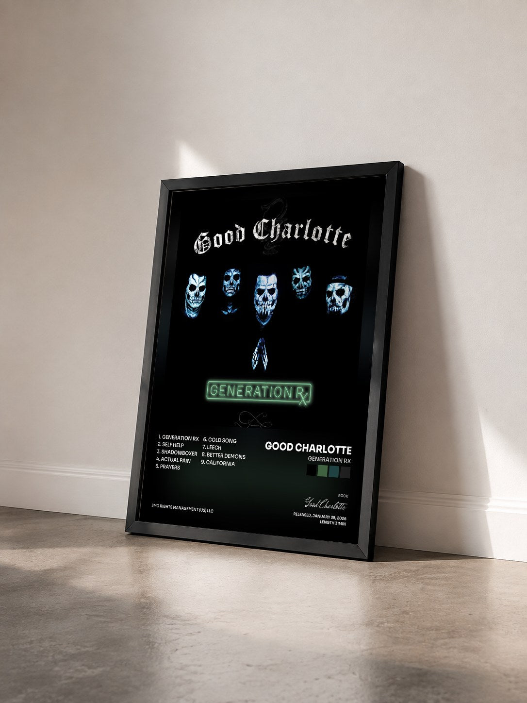 #noir Tableau de l'album Generation Rx de Good Charlotte vu de trois quarts, cadre noir