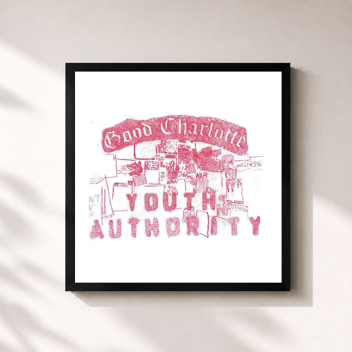#noir Youth Authority de Good Charlotte en lámina cuadrada enmarcada, marco negro de 32x32 cm