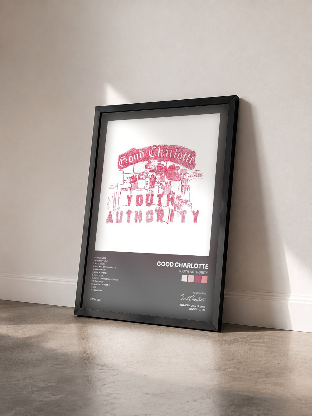 #noir Youth Authority de Good Charlotte en lámina enmarcada vista de tres cuartos, marco negro
