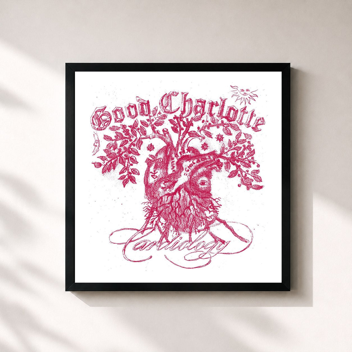 #noir Cardiology de Good Charlotte en lámina cuadrada enmarcada, marco negro de 32x32 cm