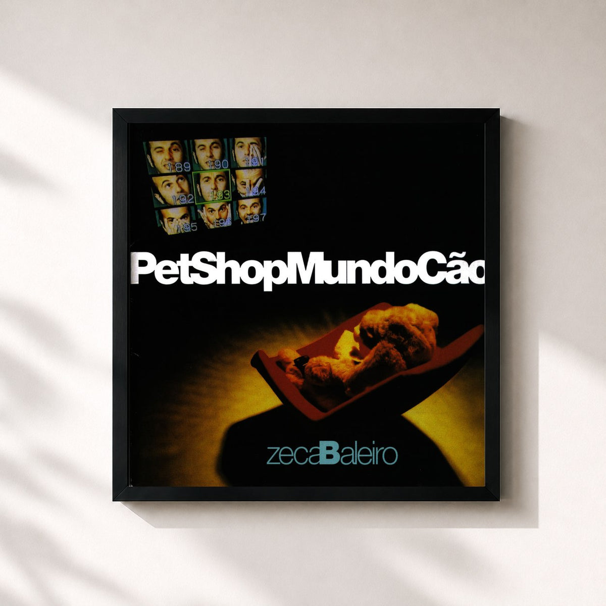 #noir Tableau carré de l'album Pet Shop Mundo Cão de Zeca Baleiro, cadre noir 32x32 cm
