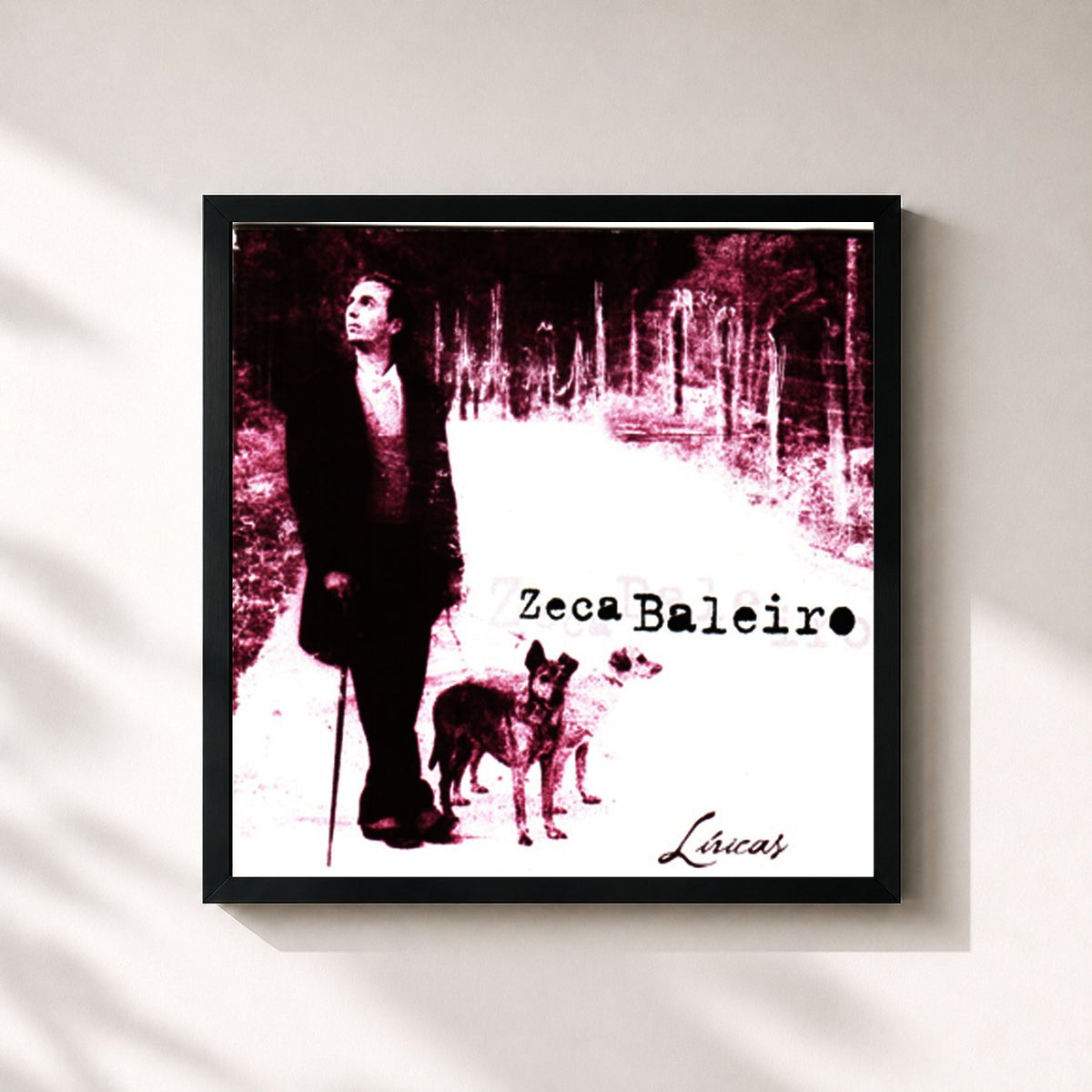 #noir Tableau carré de l'album Líricas de Zeca Baleiro, cadre noir 32x32 cm