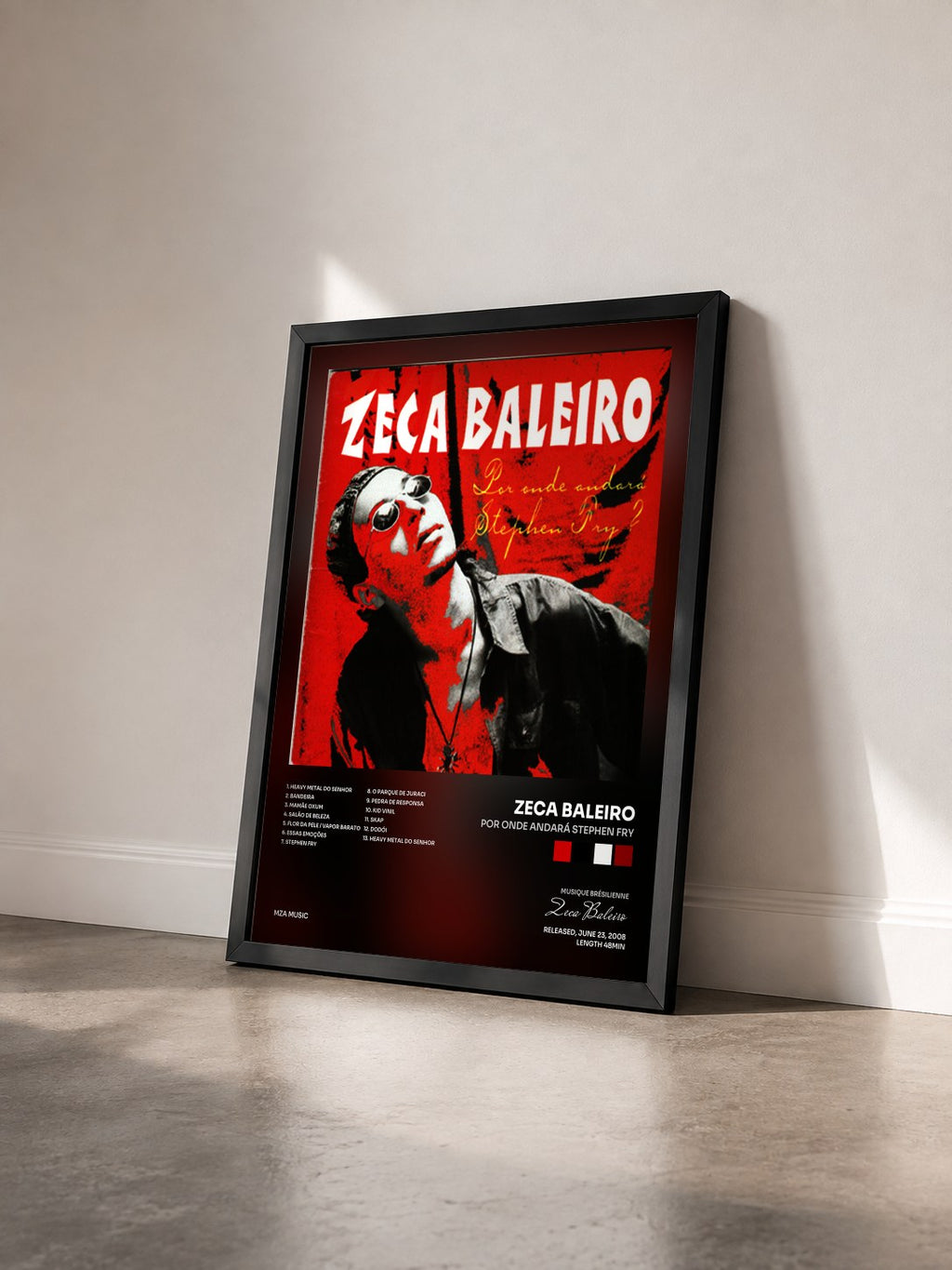 #noir Por Onde Andará Stephen Fry di Zeca Baleiro in stampa incorniciata vista di tre quarti, cornice nera