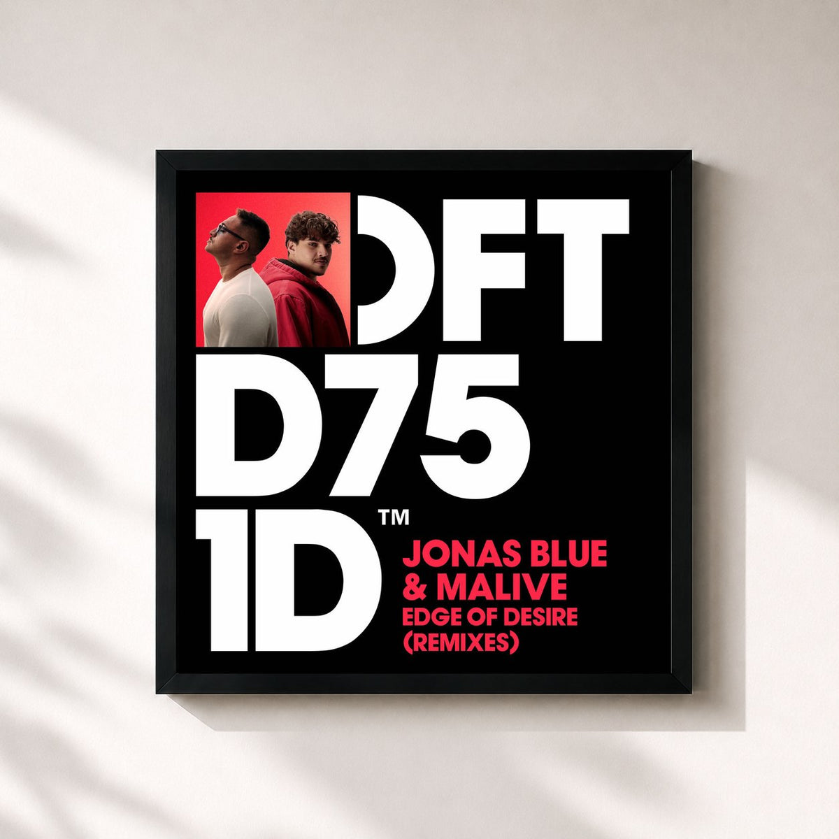 #noir Tableau carré de l'album Edge of Desire (Remixes) de Jonas Blue, cadre noir 32x32 cm