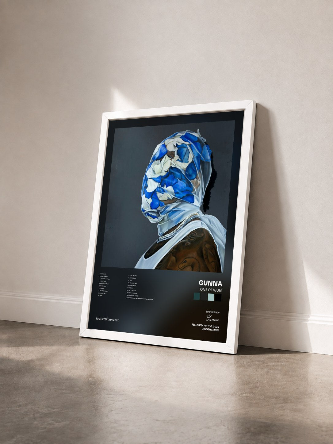 #blanc Tableau de l'album One of Wun de Gunna vu de trois quarts, cadre blanc