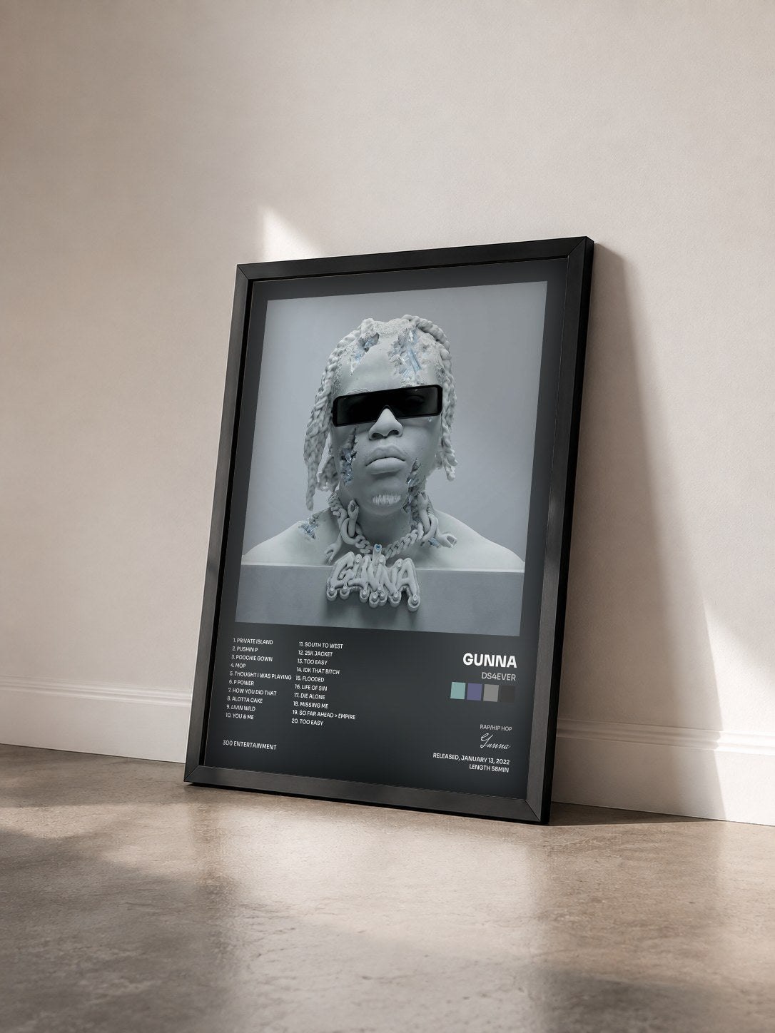 #noir Tableau de l'album DS4EVER de Gunna vu de trois quarts, cadre noir
