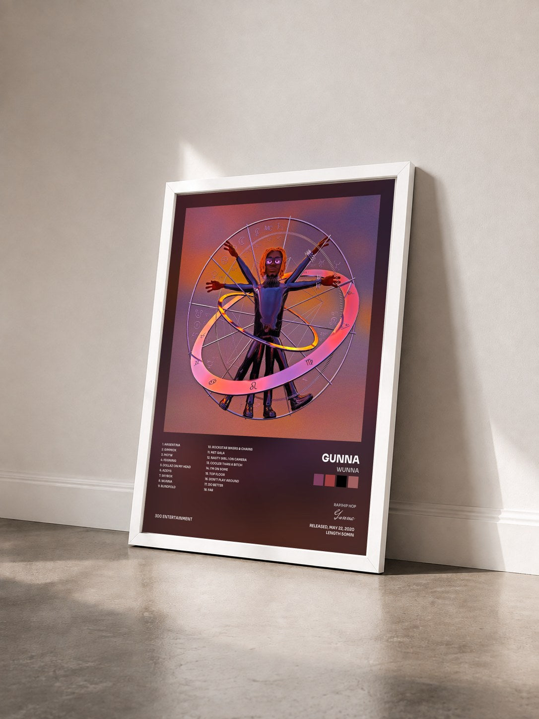 #blanc Tableau de l'album WUNNA de Gunna vu de trois quarts, cadre blanc