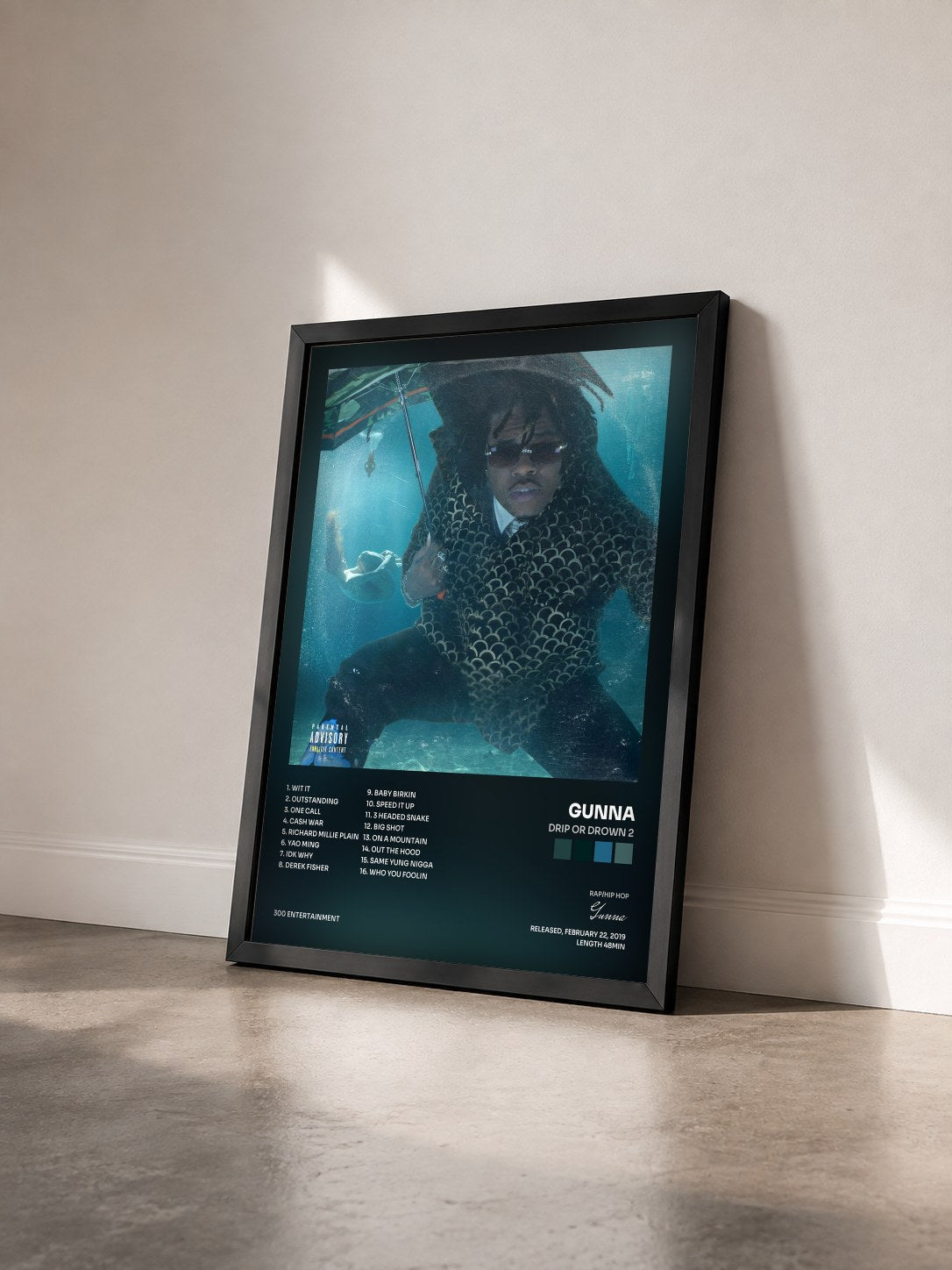 #noir Tableau de l'album Drip or Drown 2 de Gunna vu de trois quarts, cadre noir