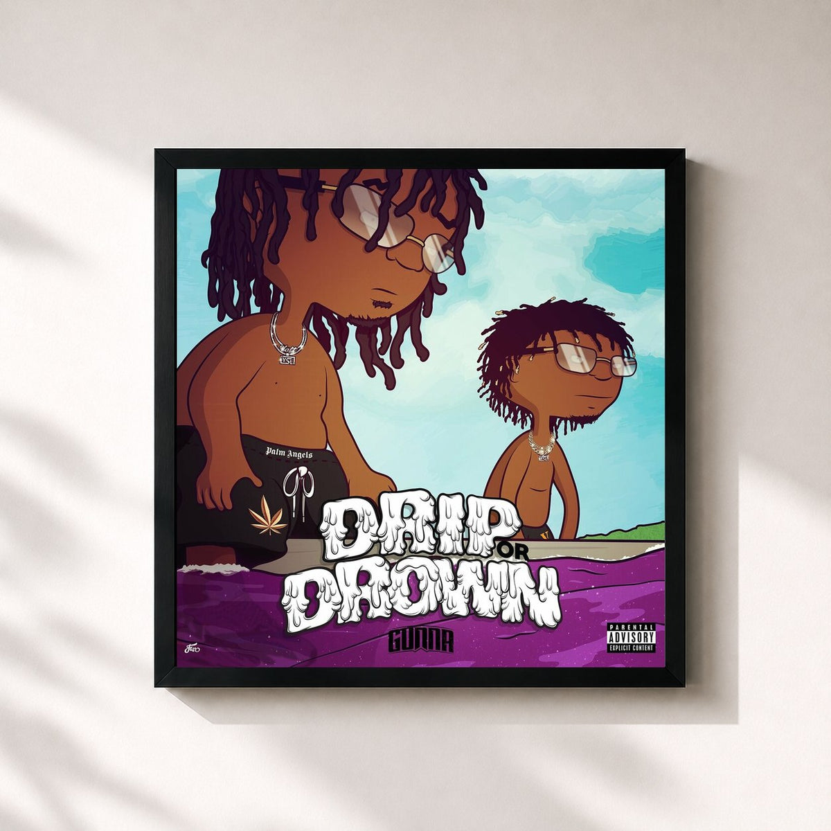 #noir Tableau carré de l'album Drip or Drown de Gunna, cadre noir 32x32 cm