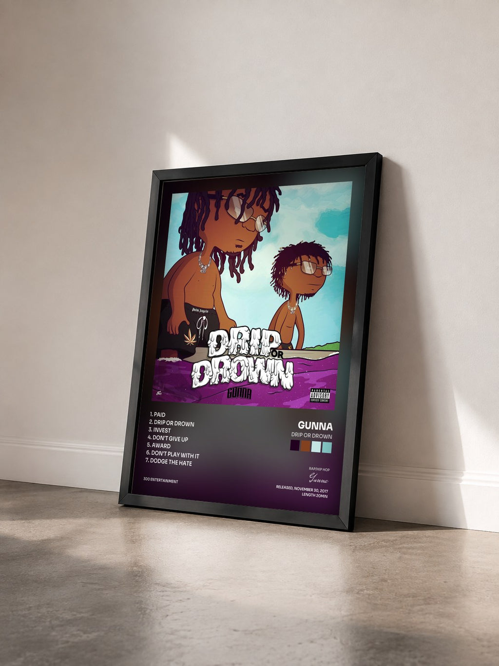 #noir Tableau de l'album Drip or Drown de Gunna vu de trois quarts, cadre noir
