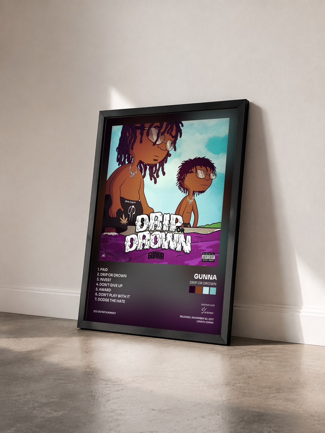 #noir Tableau de l'album Drip or Drown de Gunna vu de trois quarts, cadre noir
