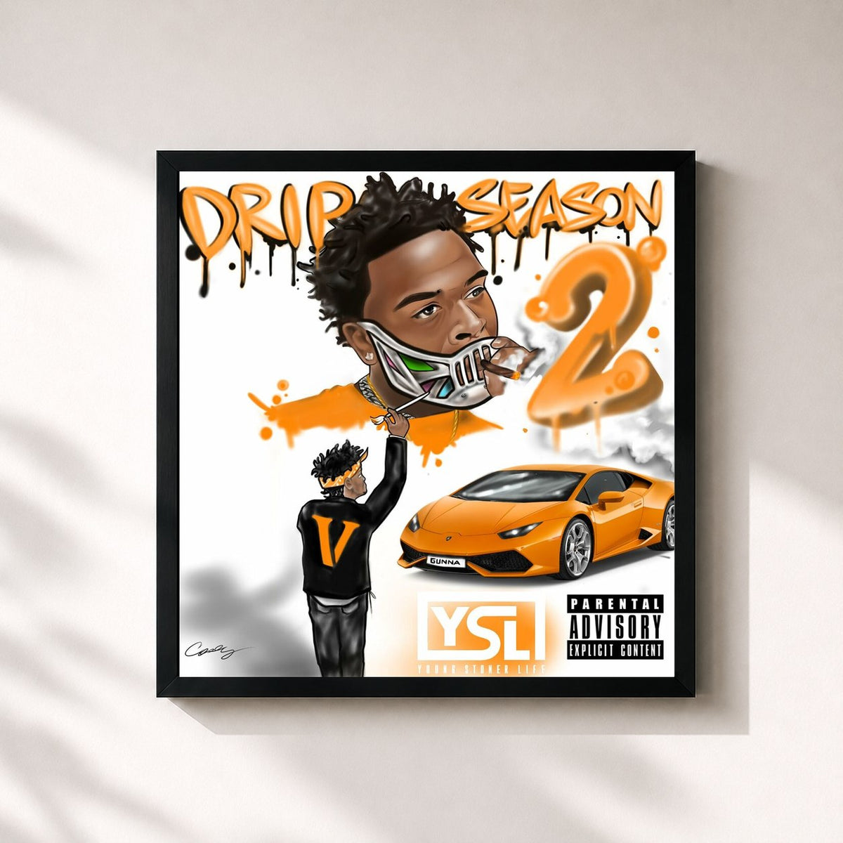 #noir Tableau carré de l'album Drip Season 2 de Gunna, cadre noir 32x32 cm
