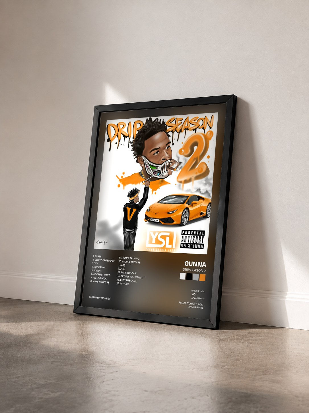 #noir Tableau de l'album Drip Season 2 de Gunna vu de trois quarts, cadre noir