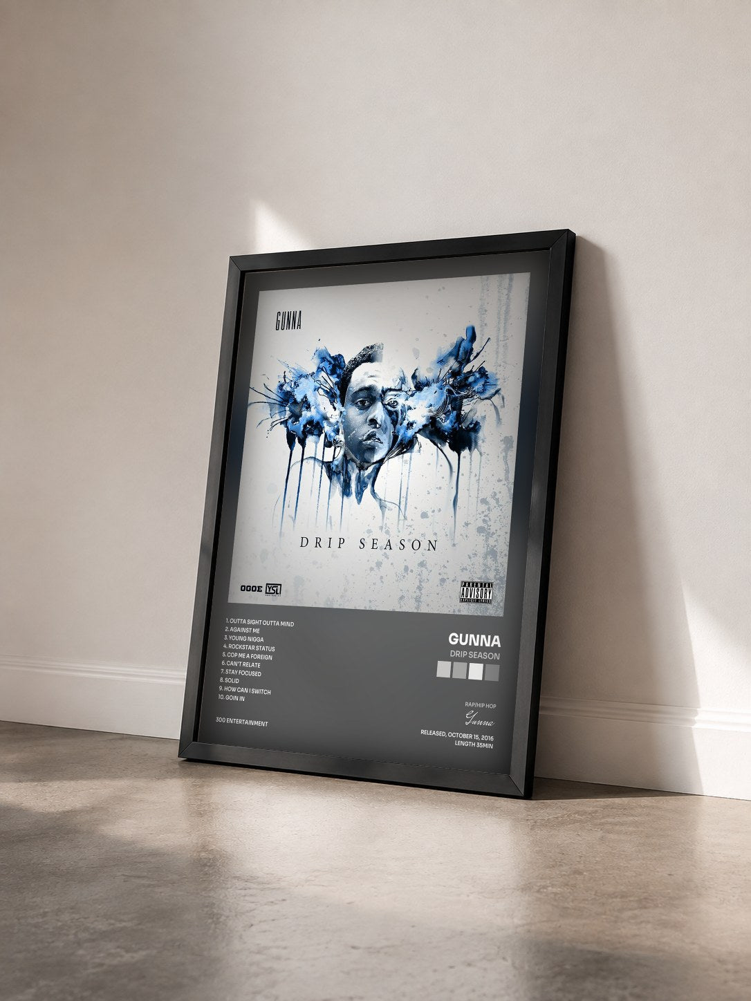 #noir Tableau de l'album Drip Season de Gunna vu de trois quarts, cadre noir