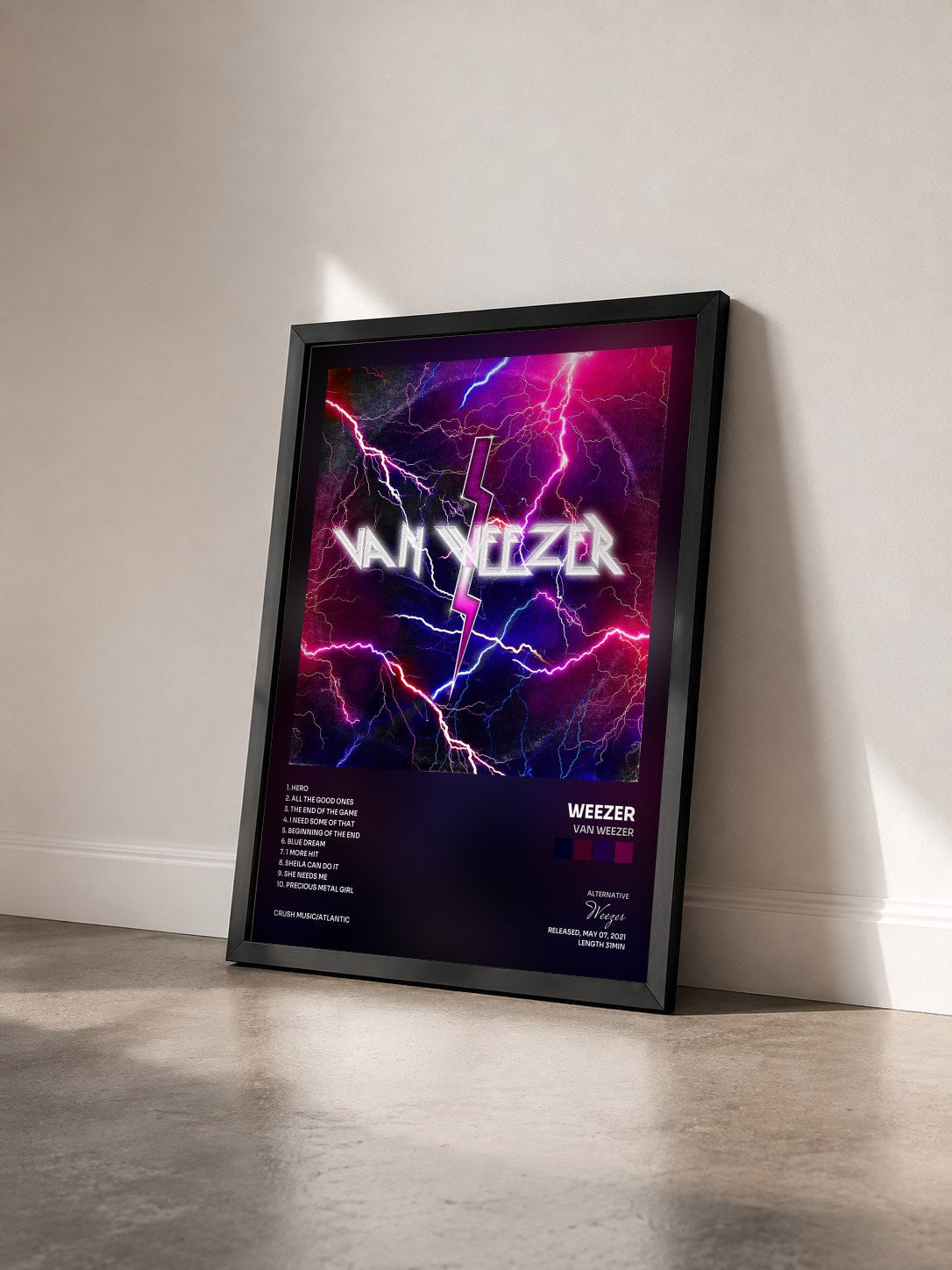 #noir Tableau de l'album Van Weezer de Weezer vu de trois quarts, cadre noir