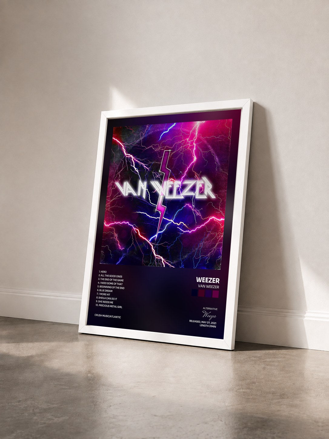 #blanc Tableau de l'album Van Weezer de Weezer vu de trois quarts, cadre blanc