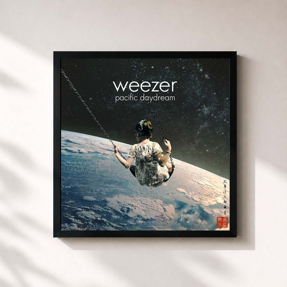 #noir Tableau carré de l'album Pacific Daydream de Weezer, cadre noir 32x32 cm