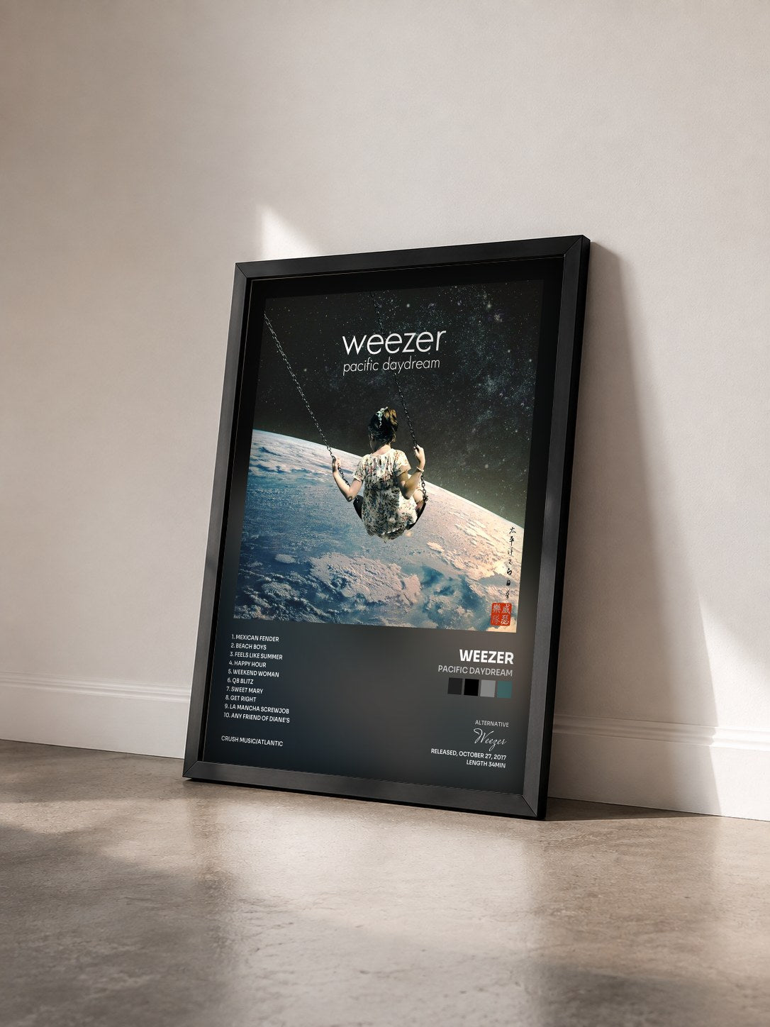 #noir Tableau de l'album Pacific Daydream de Weezer vu de trois quarts, cadre noir