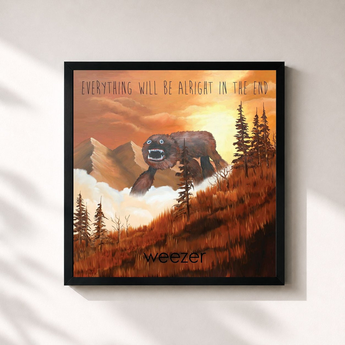 #noir Tableau carré de l'album Everything Will Be Alright In The End de Weezer, cadre noir 32x32 cm