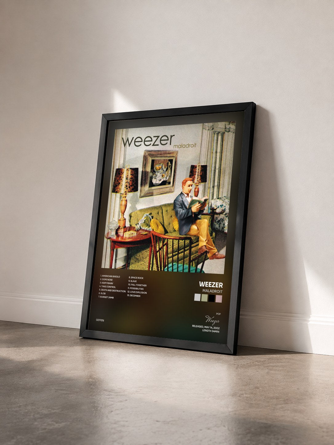 #noir Tableau de l'album Maladroit de Weezer vu de trois quarts, cadre noir