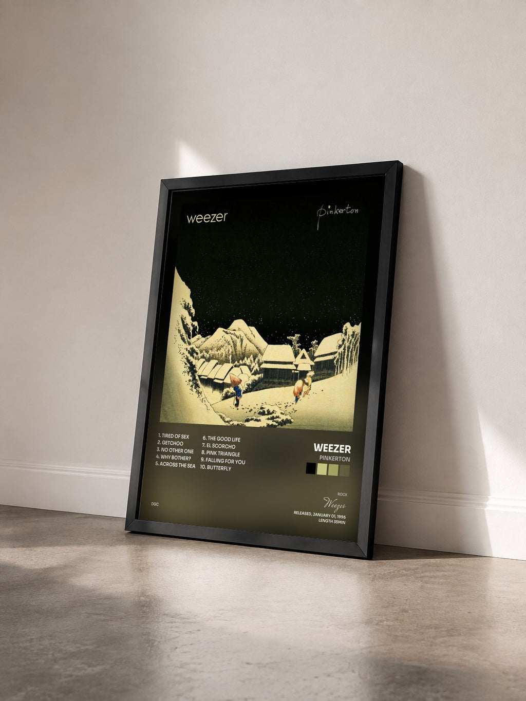 #noir Pinkerton by Weezer as a framed art print seen at an angle, black frame