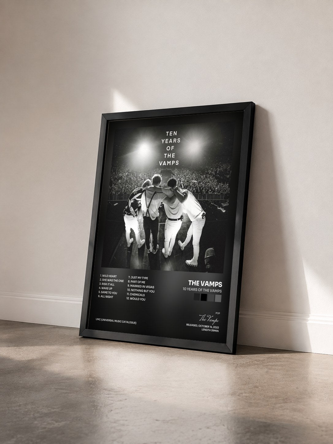 #noir Tableau de l'album 10 Years Of The Vamps de The Vamps vu de trois quarts, cadre noir