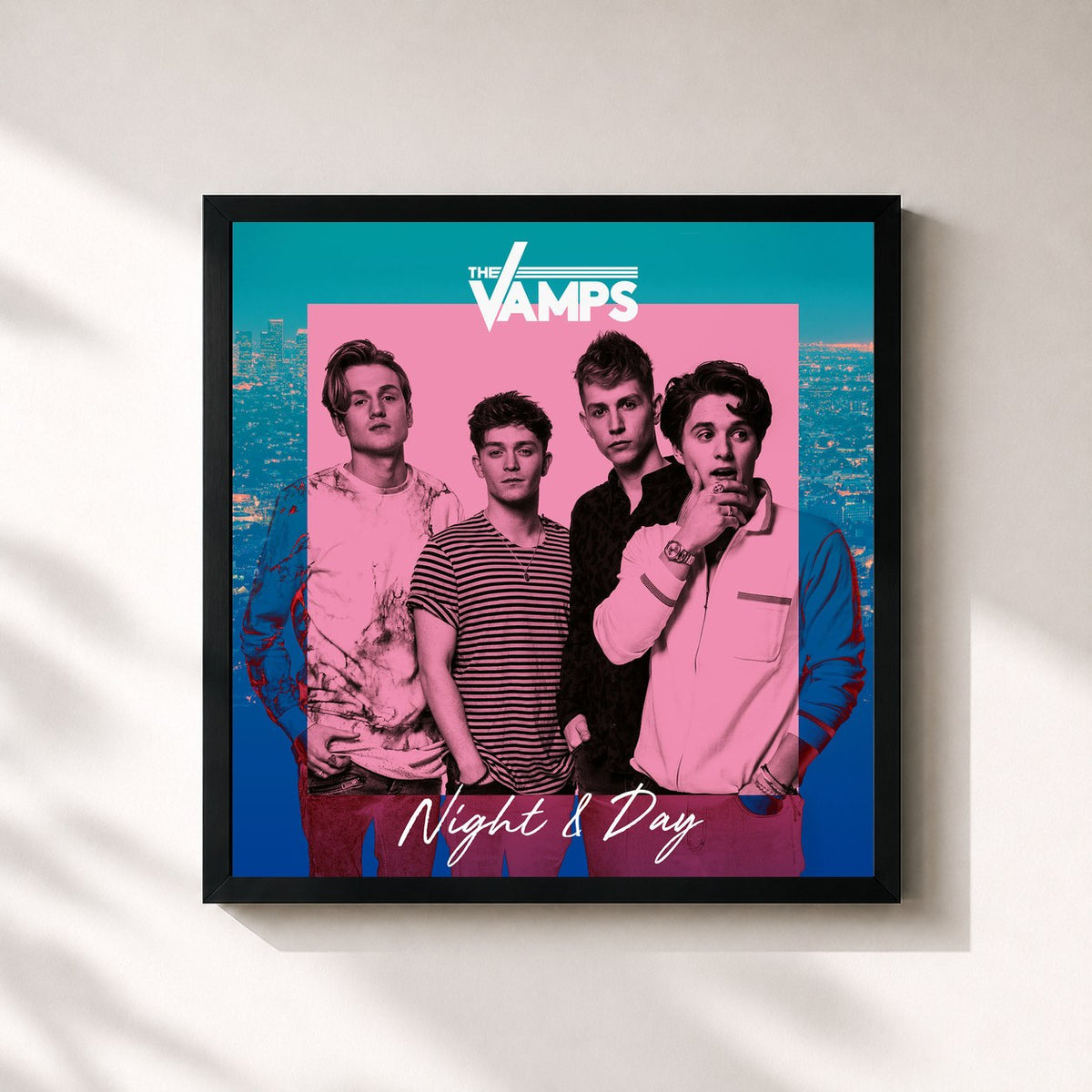#noir Tableau carré de l'album Night & Day de The Vamps, cadre noir 32x32 cm