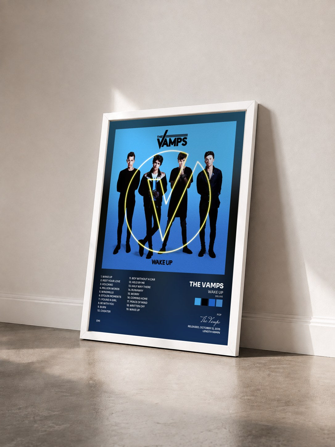 #blanc Tableau de l'album Wake Up (Deluxe) de The Vamps vu de trois quarts, cadre blanc