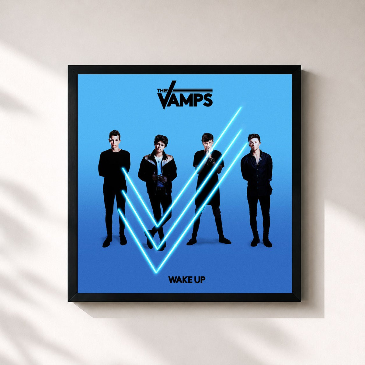 #noir Tableau carré de l'album Wake Up de The Vamps, cadre noir 32x32 cm