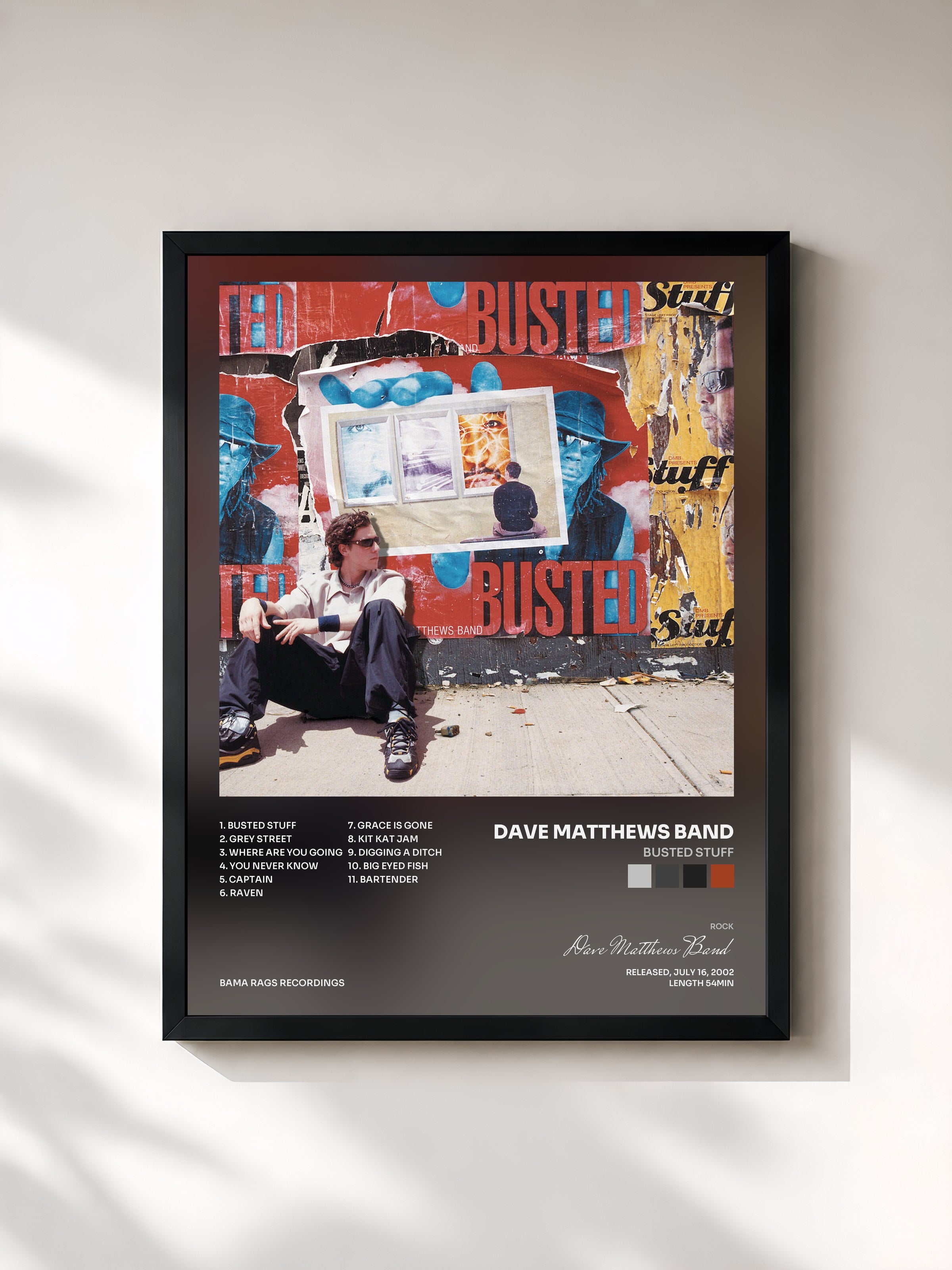 #noir Tableau de l'album Busted Stuff de Dave Matthews Band, cadre noir, imprimé et encadré en France