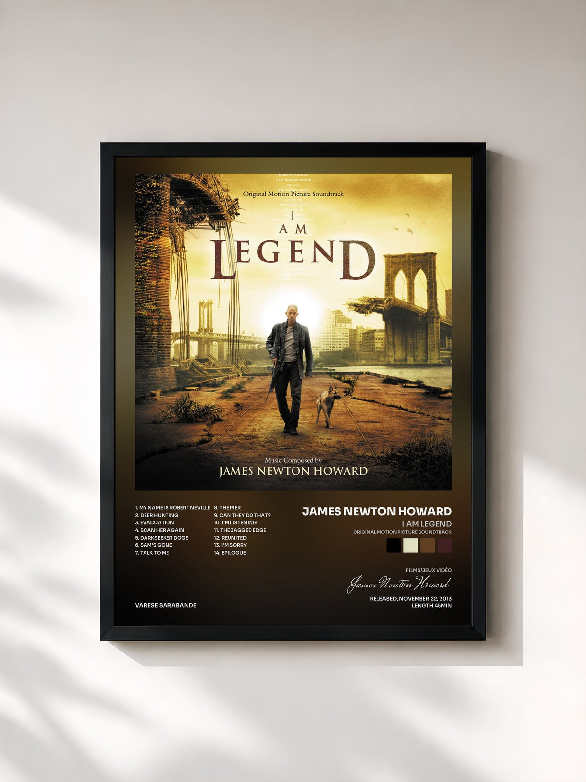 #noir I Am Legend (Original Motion Picture Soundtrack) by James Newton Howard as a framed art print, black frame, printed and framed in France