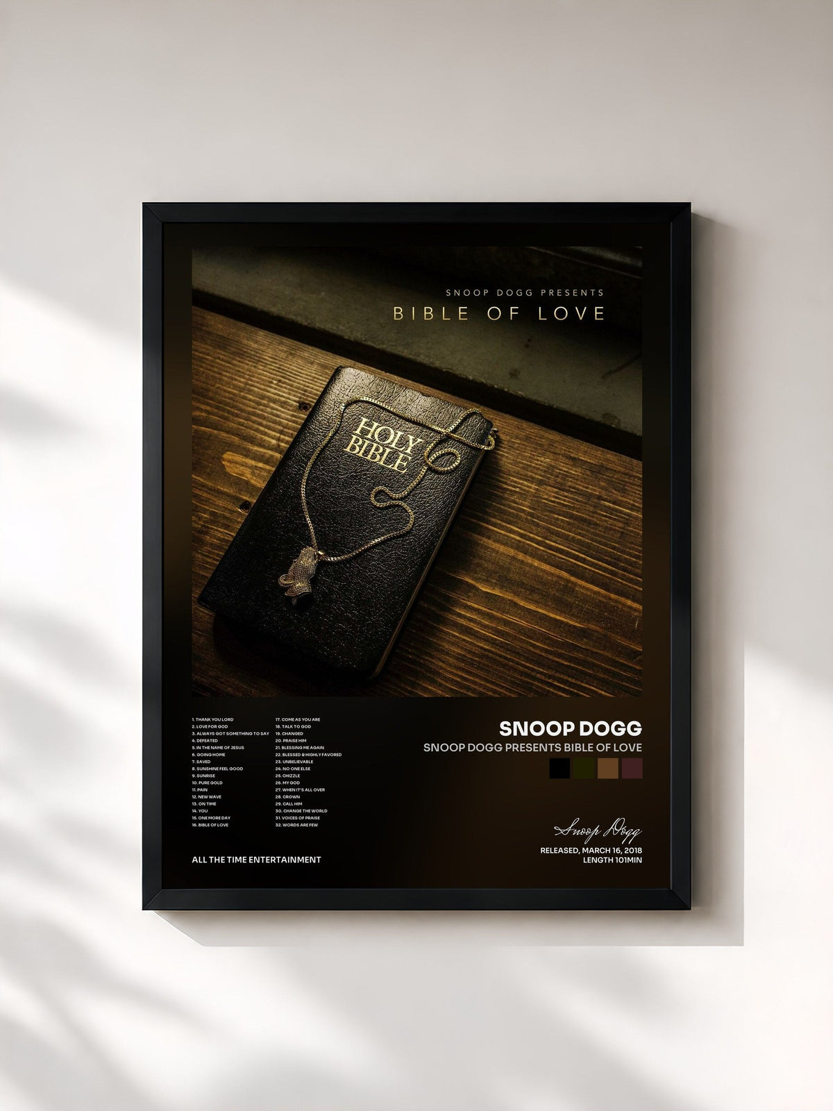 #noir Tableau de l'album Snoop Dogg Presents Bible of Love de Snoop Dogg, cadre noir, imprimé et encadré en France