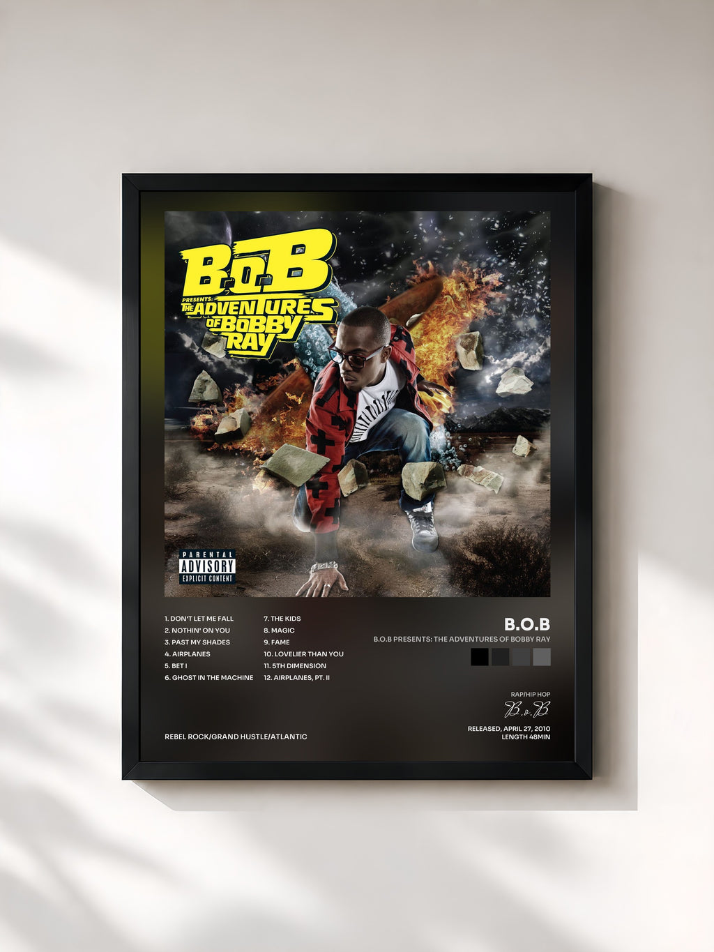 #noir Tableau de l'album B.o.B Presents: The Adventures of Bobby Ray de B.o.B, cadre noir, imprimé et encadré en France