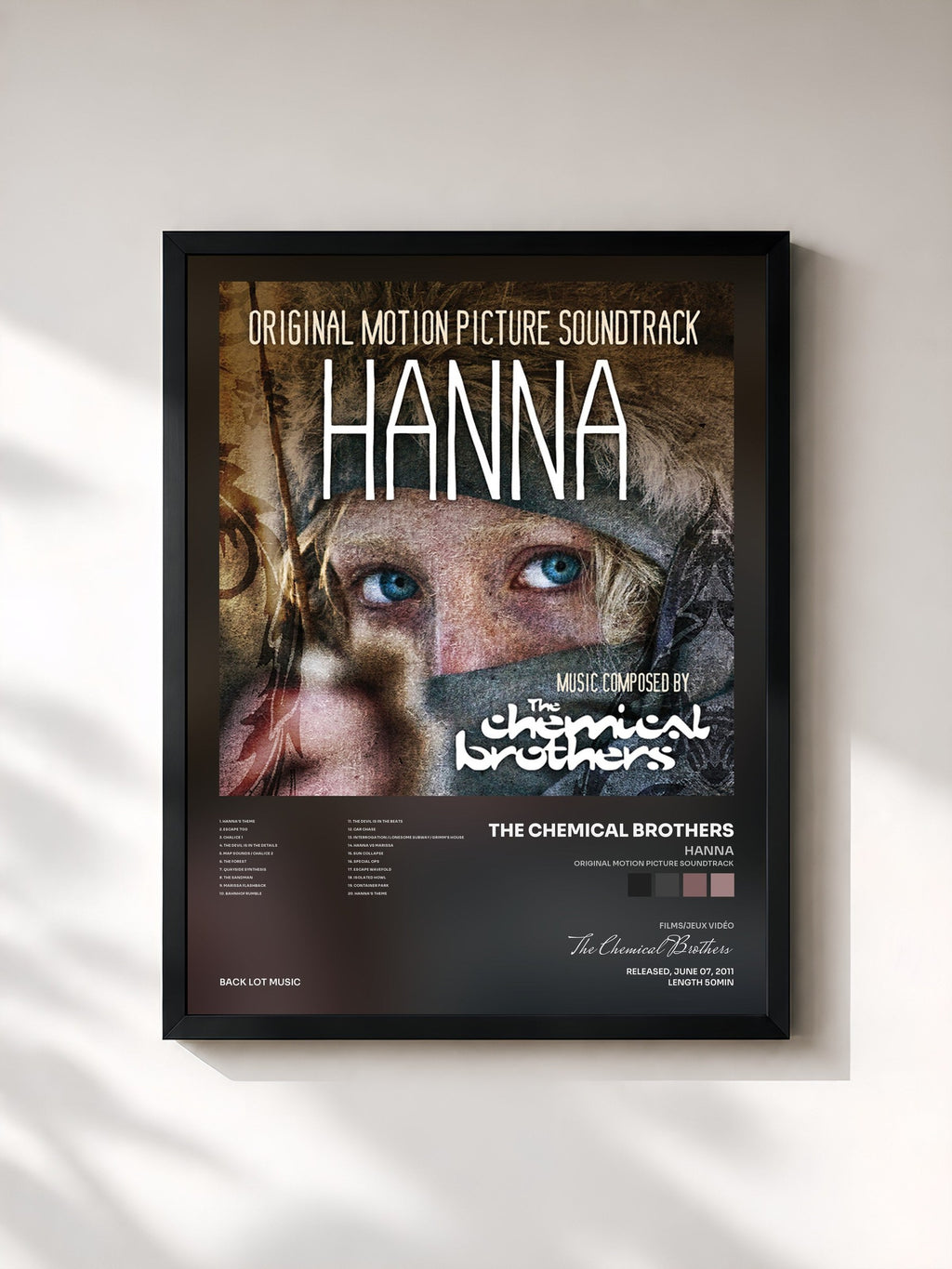#noir Tableau de l'album Hanna (Original Motion Picture Soundtrack) de The Chemical Brothers, cadre noir, imprimé et encadré en France