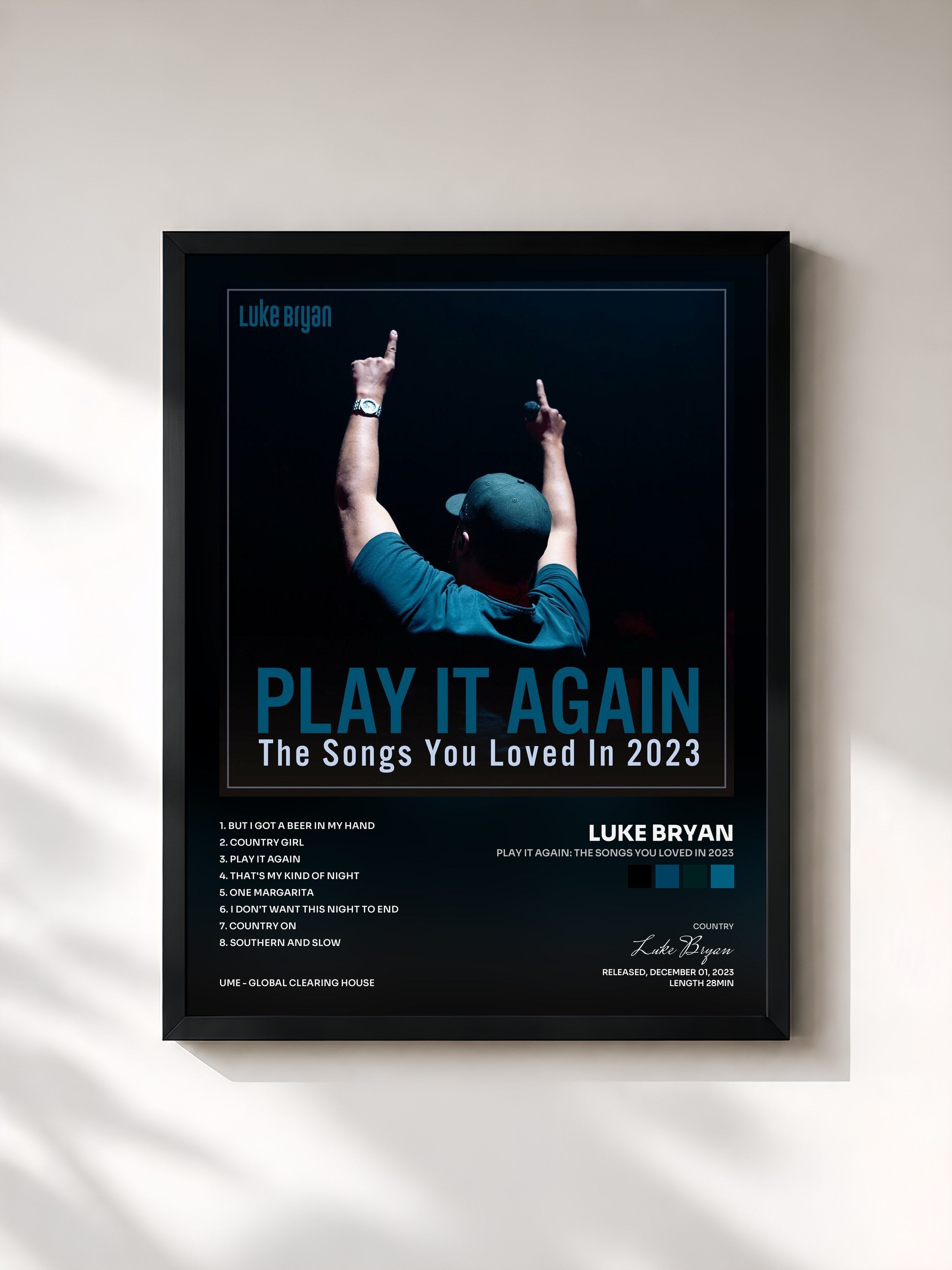 #noir Tableau de l'album Play It Again: The Songs You Loved In 2023 de Luke Bryan, cadre noir, imprimé et encadré en France