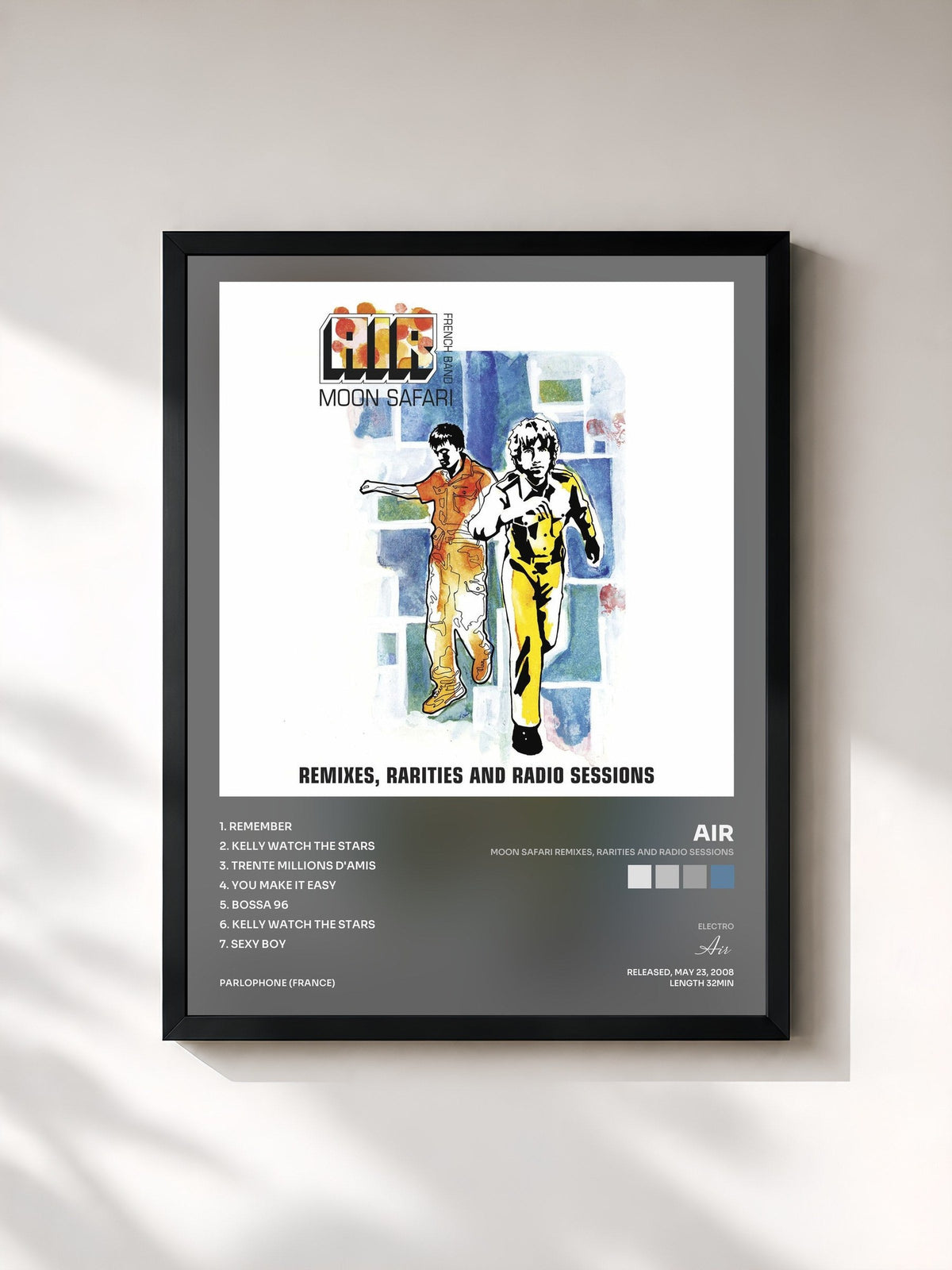 #noir Tableau de l'album Moon Safari Remixes, Rarities and Radio Sessions de Air, cadre noir, imprimé et encadré en France
