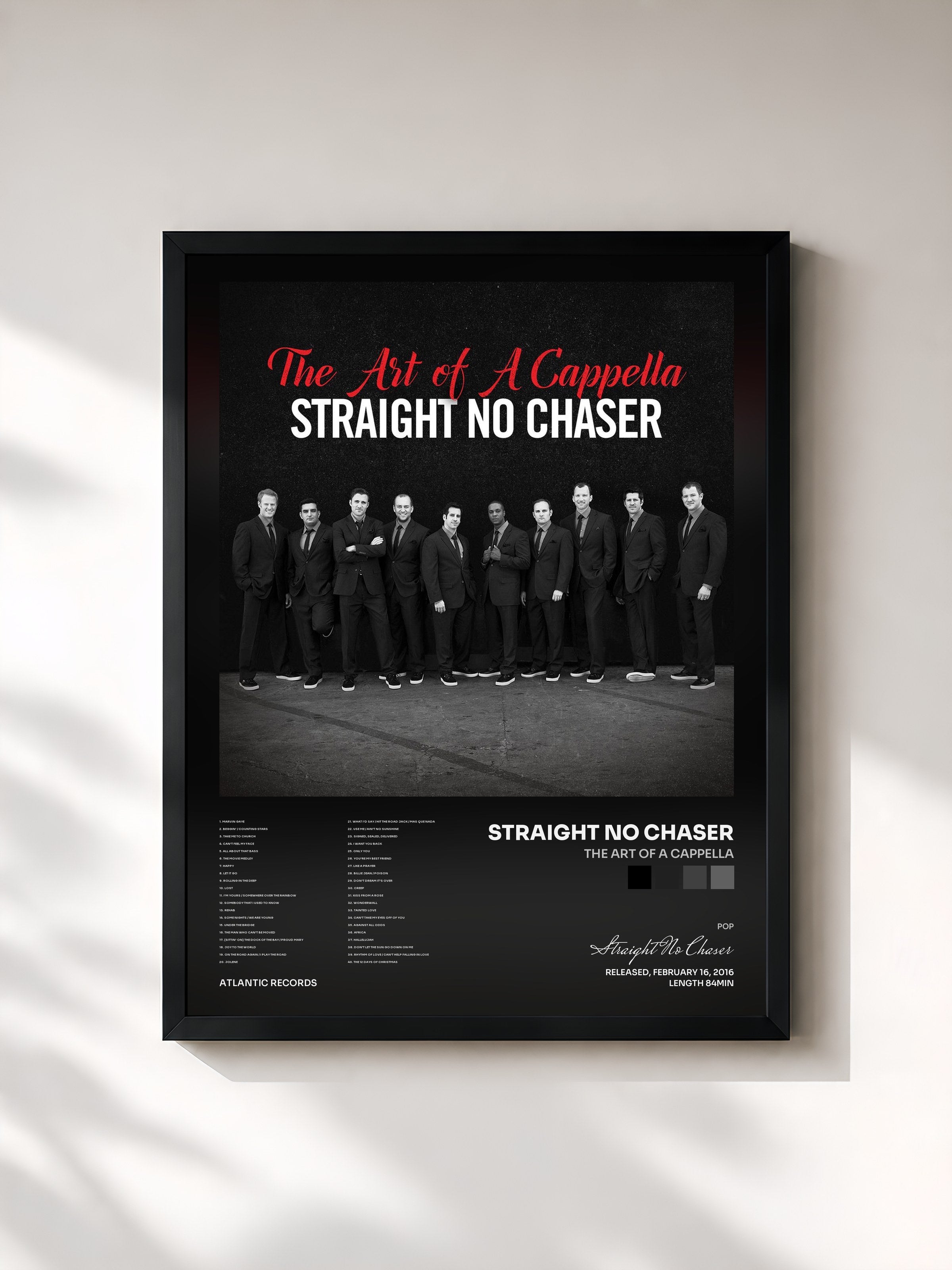 #noir Tableau de l'album The Art of a Cappella de Straight No Chaser, cadre noir, imprimé et encadré en France