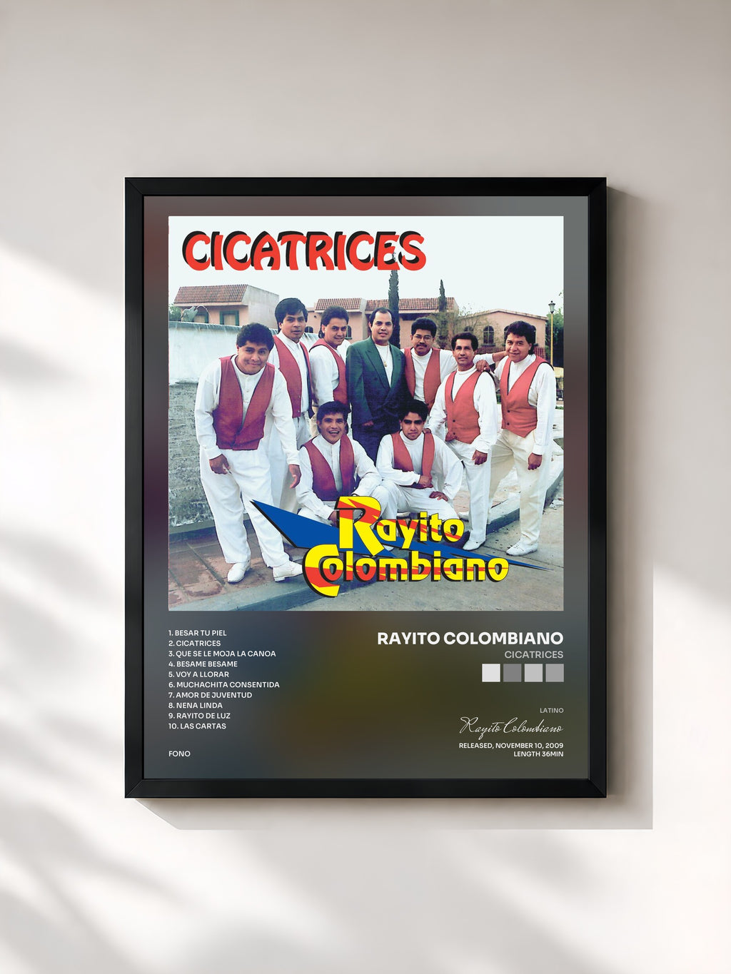 #noir Tableau de l'album Cicatrices de Rayito Colombiano, cadre noir, imprimé et encadré en France
