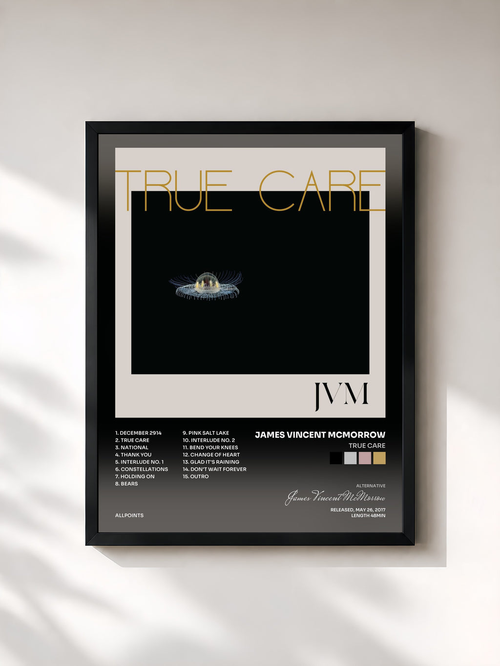 #noir Tableau de l'album True Care de James Vincent McMorrow, cadre noir, imprimé et encadré en France